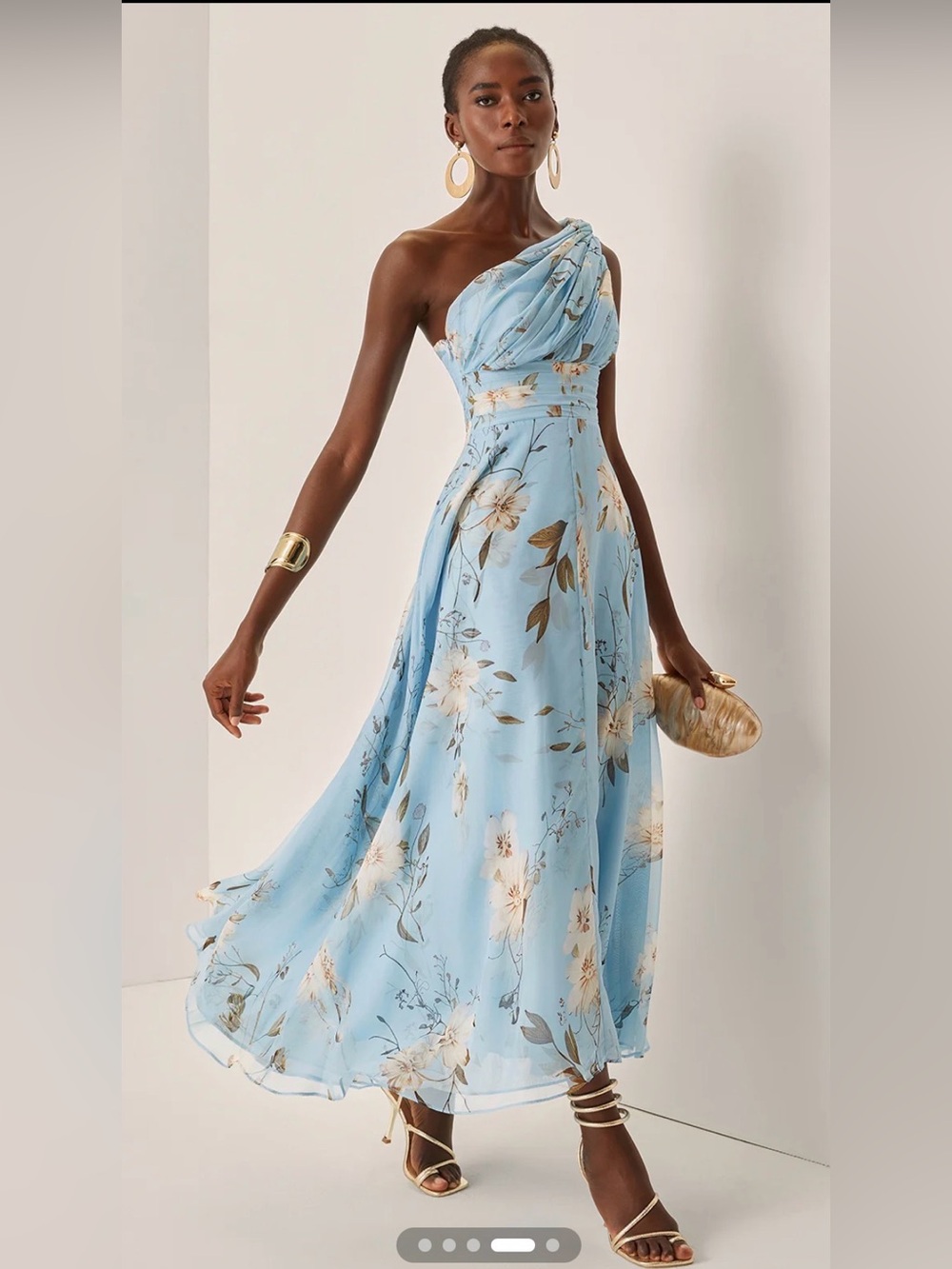 One-Shoulder Floral Maxi Dress in Light Blue